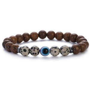 Wood Bracelet,Wood Evil Eye Bracelet,8mm Wooden Beads,Men,Women
